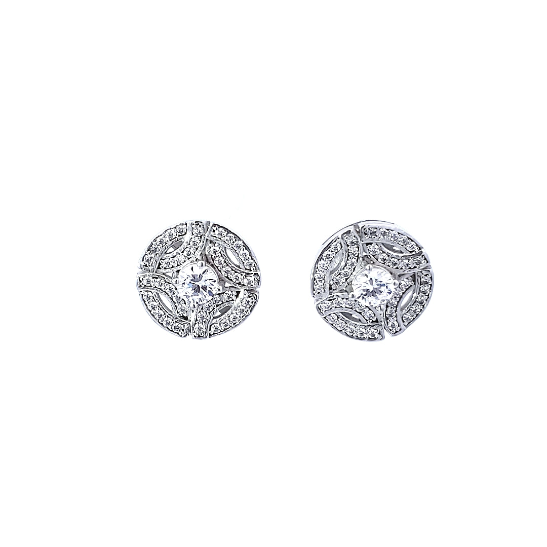 Double Halo CZ Aztec Design Earrings
