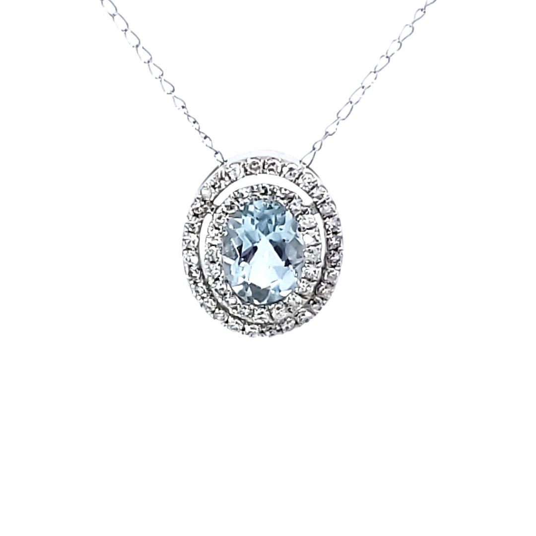 Aquamarine & Diamond Double Halo Necklace
