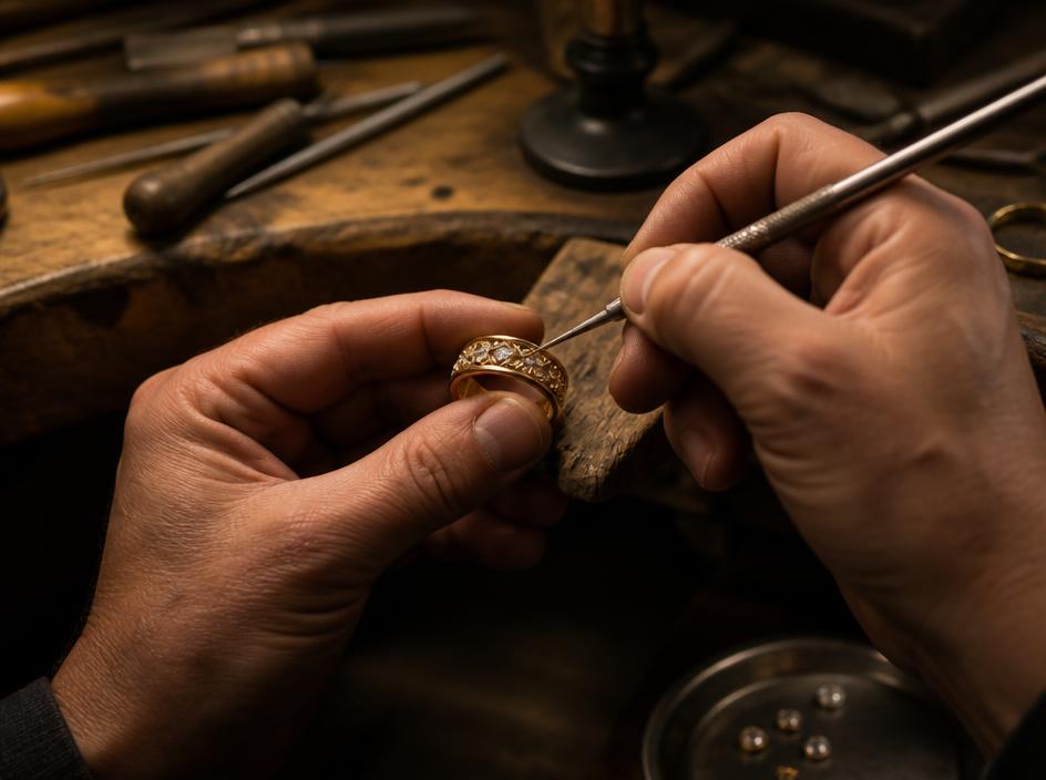 Jeweler working at the bench